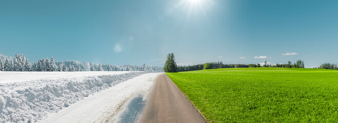Jahreszeitenwechsel von Winter zu Frühling und sommer