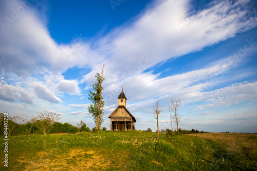 Old authentic Turopolje wooden chapel in Cerje Pokupsko, Croatia photo