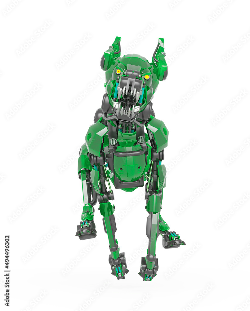 cyber dog is running in white background front view cyber dog is running in white background front view