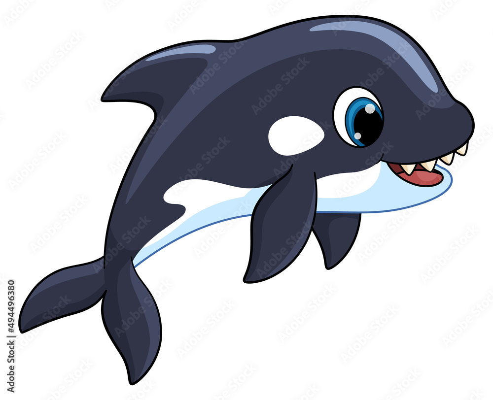 Obraz premium Cartoon orca. Cute arctic sea animal. Funny character