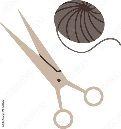 Scissors and Ball of Thread for DIY Colored Illustration