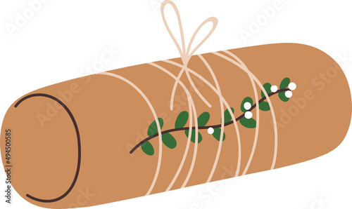 Christmas Gift in Craft Wrapping Colored Illustration