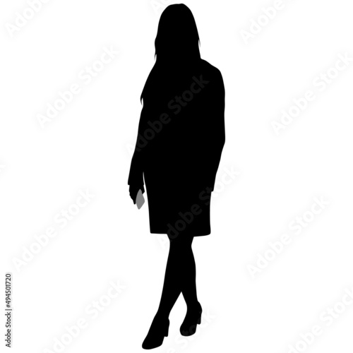 Black silhouette of woman with long hair with phone in her hand