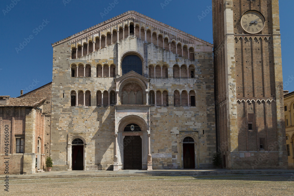 Front Facade of the Cathedral of Santa Maria Assunta in Parma, Italy
