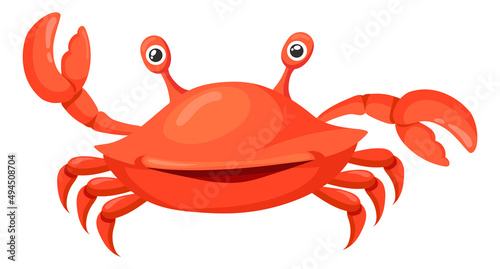 Funny red crab. Cartoon underwater animal character