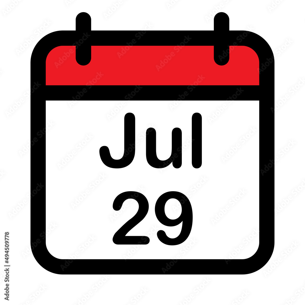 Calendar icon with twenty ninth July Calendar icon with twenty ninth July