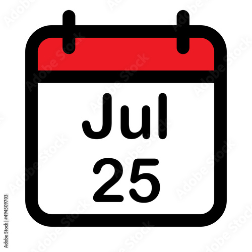 Calendar icon with twenty fifth July