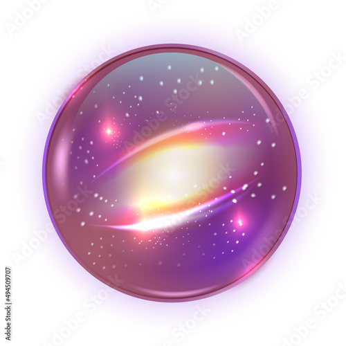 Glowing ball with space galaxy. Realistic fantasy orb