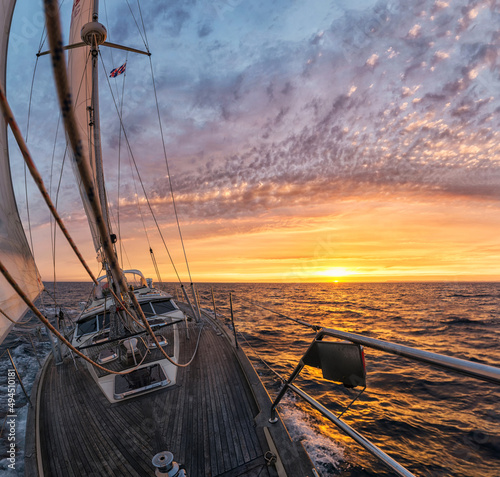 Sailboat in English channel at sunset