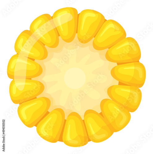 Corn cob cut with yellow ripe kernels in cartoon style