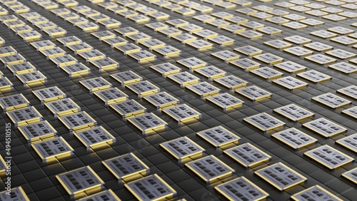 Serial production of electronic microchips.