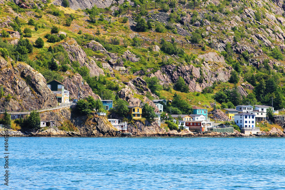 Houses along the water's edge, at the base of Signal Hill, St. John's Harbour, The Battery, St. John's, NL