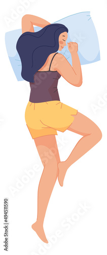 Young woman lying on stomach. Comfort sleeping pose