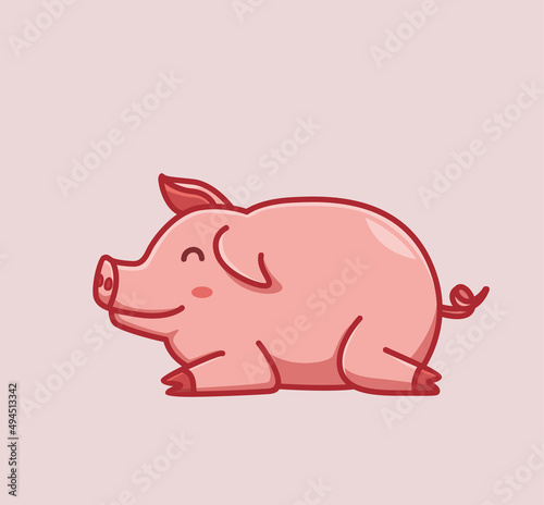 cute pig sleeping lazy. cartoon animal nature concept Isolated illustration. Flat Style suitable for Sticker Icon Design Premium Logo vector. Mascot Character
