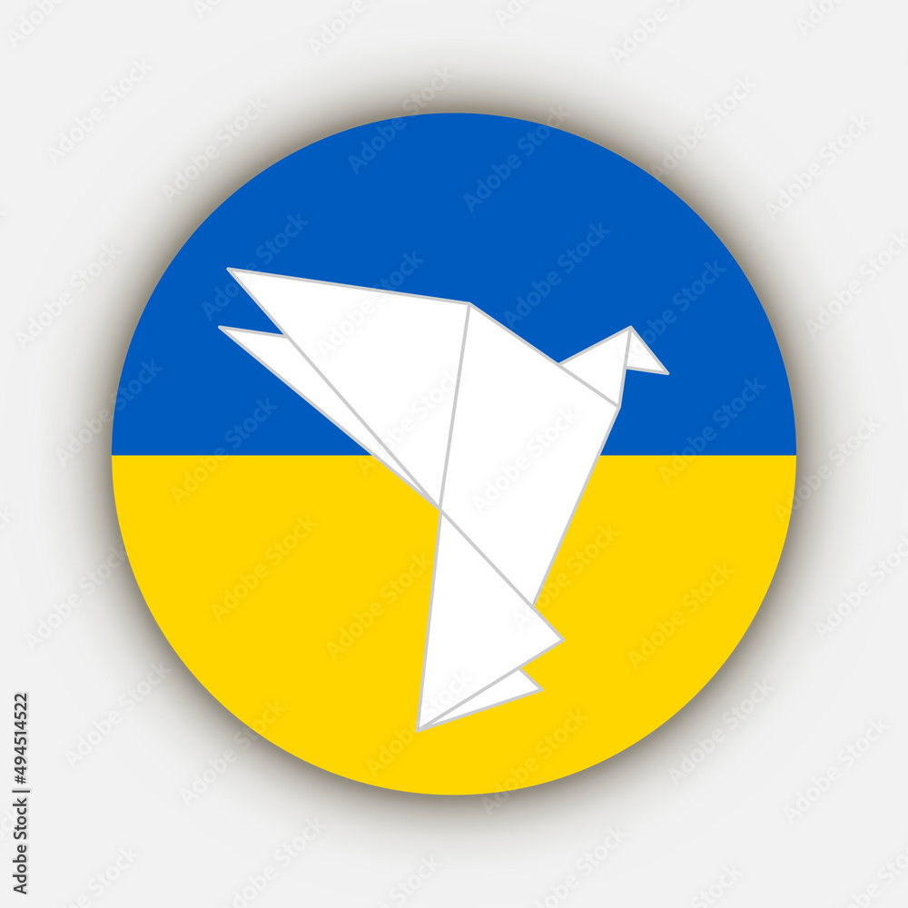 Flag of Ukraine with a dove of peace.