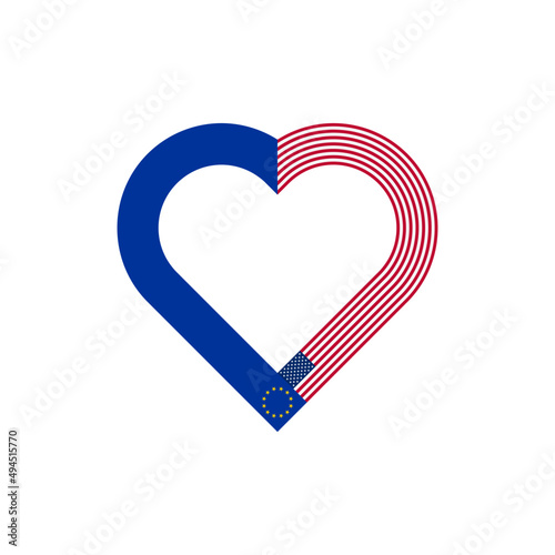 unity concept. heart ribbon icon of european union and united states flags. vector illustration isolated on white background