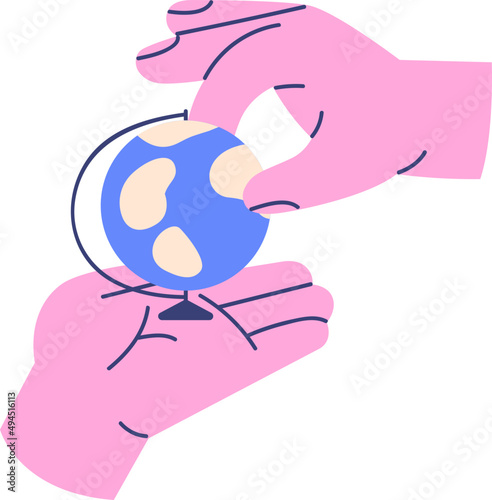 Hands with Small Globe Cartoon Illustration