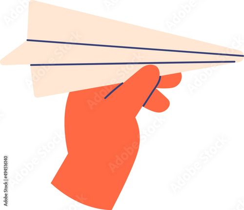 Hand with Paper Plane Cartoon Illustration