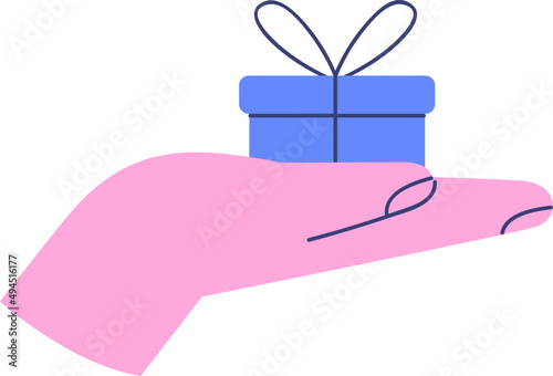 Hand with Tiny Gift Box Cartoon Illustration