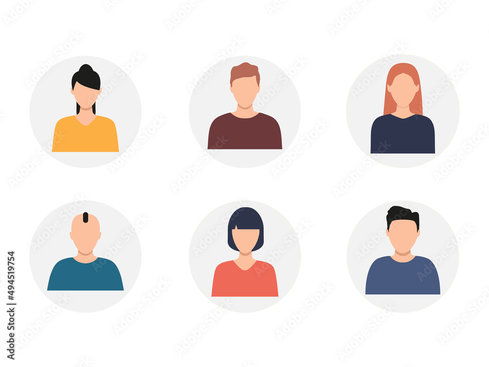 European business men and women in round light gray shapes. Human heads group. People avatar set. User icon. Vector illustration isolated on white. European business men and women in round light gray shapes. Human heads group. People avatar set. User icon. Vector illustration isolated on white.