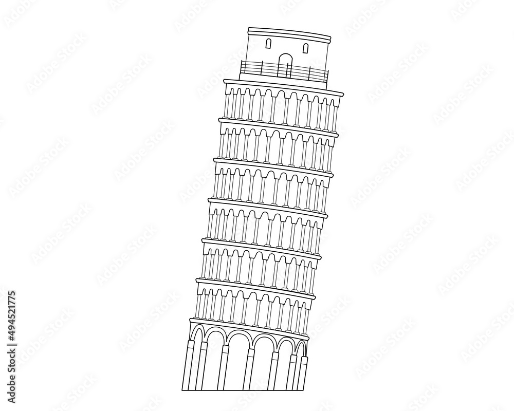Leaning Tower of Pisa, Pisa, Italy. Leaning Tower of Pisa icon. Vector illustration.