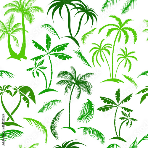 Vector seamless tropical pattern with palm tree on white background. Vector floral illustration for textile, print, wallpapers, wrapping.