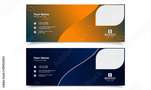 Professional business electronic email signature template with creative layout and modern concept design. Personal social media cover template. Email Signature design template or email footer.