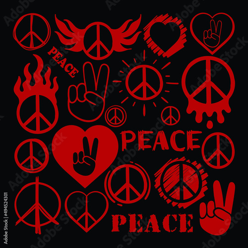 Hand drawn collection set red peace symbol scribble doodle Premium Vector