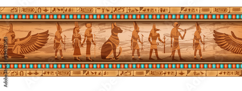 Fotografia Egypt seamless border, goddess silhouette, vector ancient ethnic ornament frame design