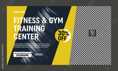 Gym fitness you tube thumbnail template design and video thumbnail template , web banner copy