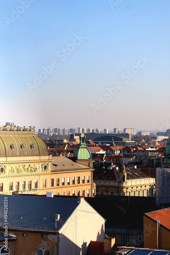 Various historic and contemporary buildings in downtown Zagreb, Croatia.