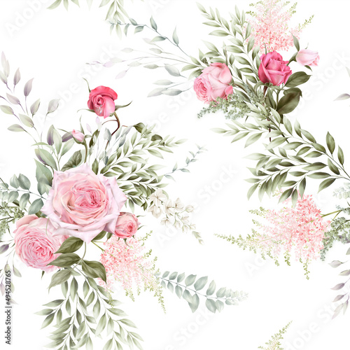 Seamless floral pattern with flowers on summer background, watercolor illustration. Template design for textiles, interior, clothes, wallpaper