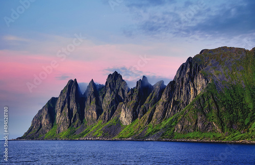 View of the Seven Sisters mountain range on the island of Alston in Nordland County, Norway photo