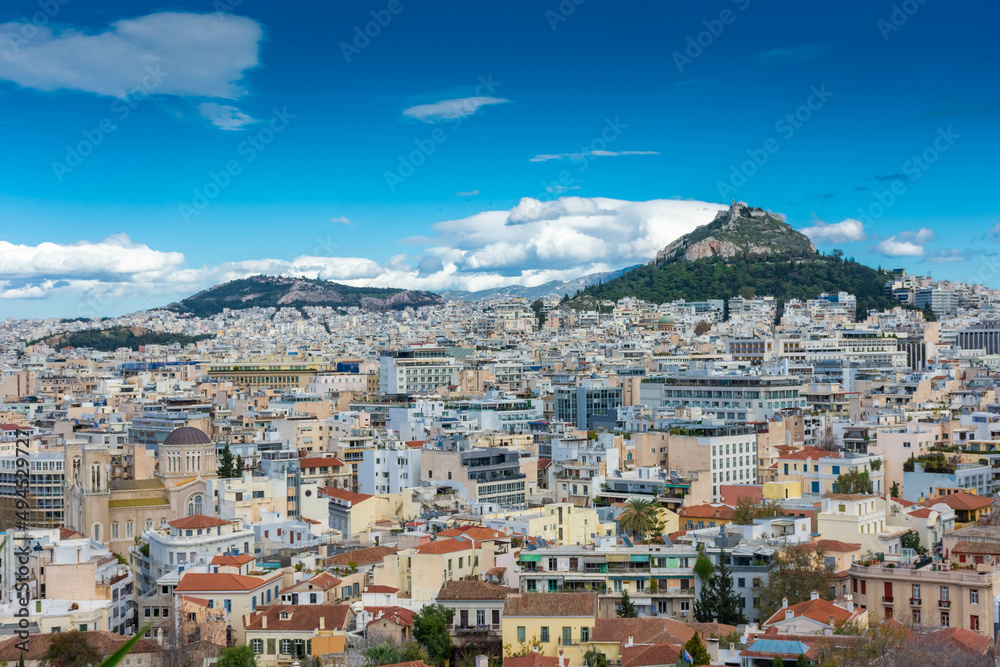 Beautiful cityscape of Athens with the Lycabettus Mountain Greece