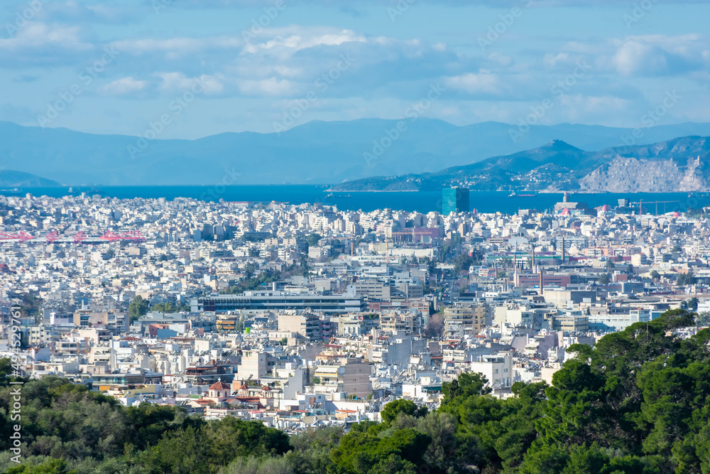 Cityscape of Athens and the Aegean Sea Greece
