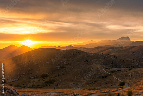 Stunning sunset over Gran Sasso National Park in Abruzzo  Italy