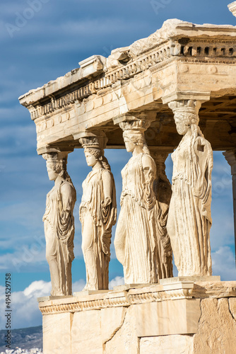 The Caryatides, female statues in the Acropolis of Athens Greece