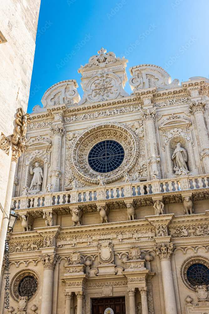Beautiful baroque facade of Santa Croce Church in Lecce, Apulia, Italy