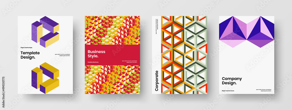 Creative geometric shapes flyer layout collection. Multicolored poster A4 vector design concept set. Creative geometric shapes flyer layout collection. Multicolored poster A4 vector design concept set.