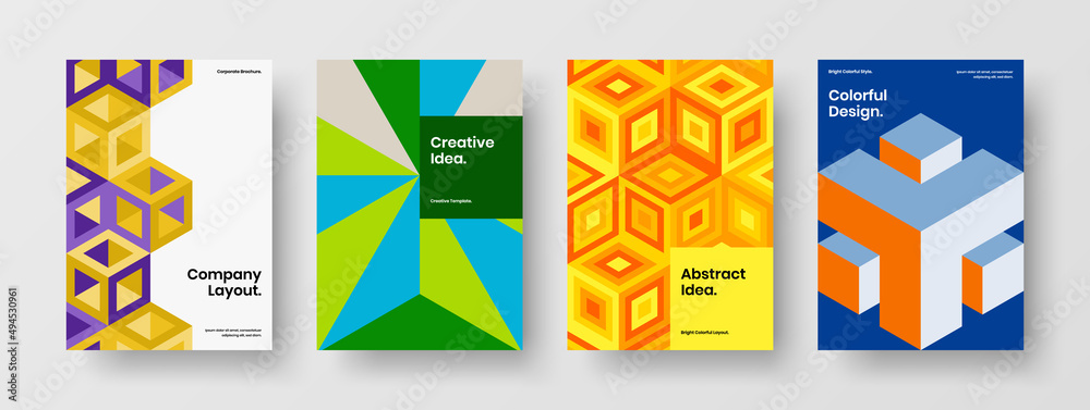 Fototapeta premium Minimalistic presentation A4 vector design concept collection. Fresh geometric pattern poster template set.