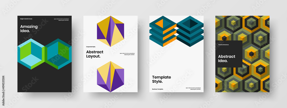 Bright journal cover vector design concept composition. Modern geometric shapes annual report layout set.