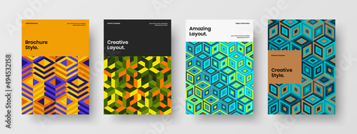 Amazing mosaic tiles company identity concept composition. Isolated brochure A4 vector design layout bundle.