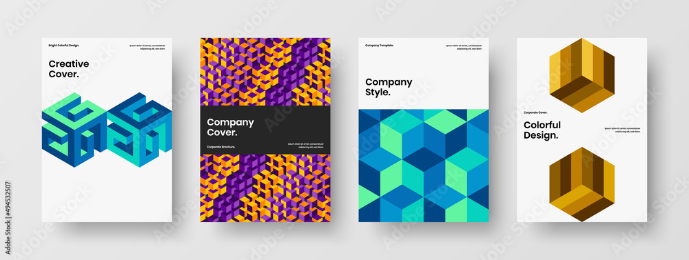 Trendy mosaic pattern journal cover layout bundle. Simple booklet vector design illustration collection.