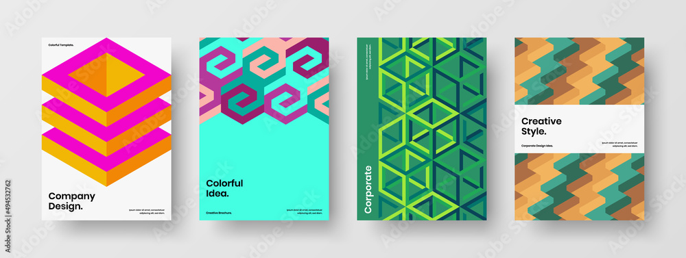 Amazing company brochure design vector template bundle. Clean geometric shapes placard illustration composition.