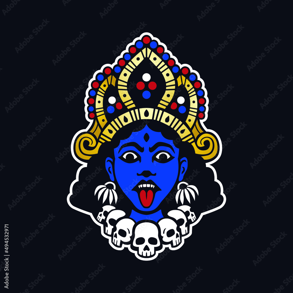 Kali Goddess portrait illustration, emblem 