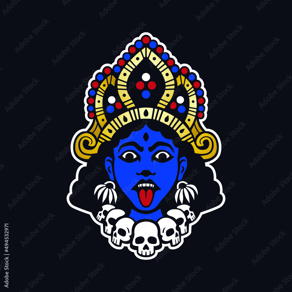 Kali Goddess portrait illustration, emblem Kali Goddess portrait illustration, emblem
