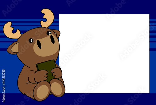 baby moose character kawaii cartoon sitting holding a book picture frame background in vector format  photo