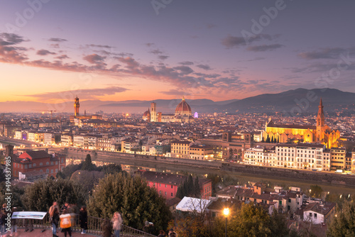 Florence  Italy skyline with landmark buildings Over the Arno River