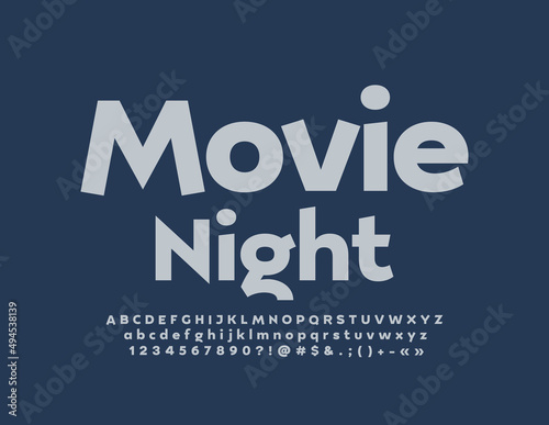 Vector event poster Movie Night. Elegant Alphabet Letters, Numbers and Symbols. Trendy creative Font
