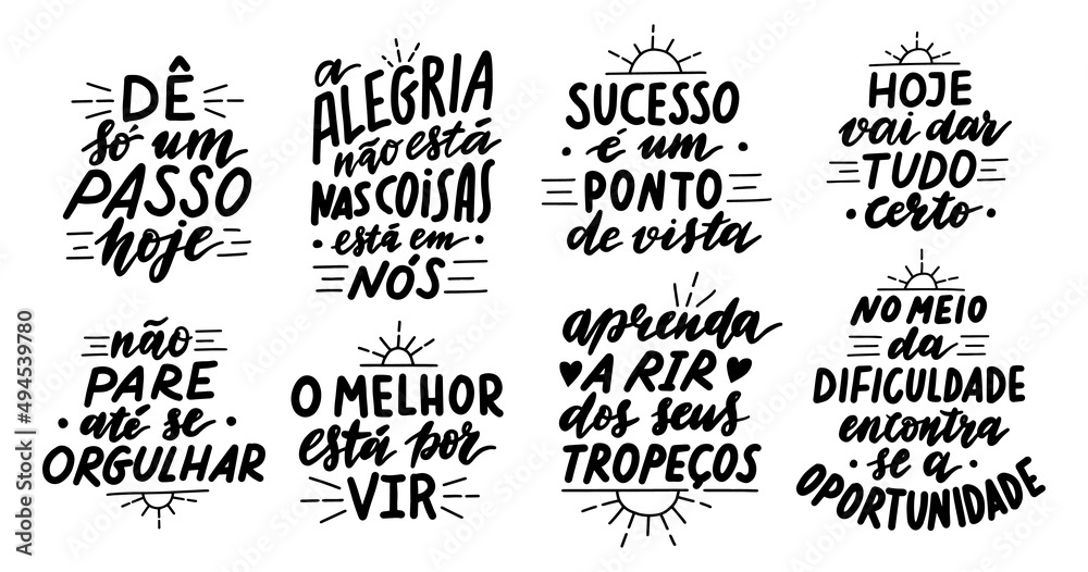 Motivational portuguese hand written quotes set. - obrazy, fototapety, plakaty 